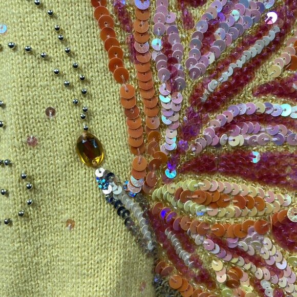 Quacker Factory Women’s MEDIUM Yellow Sequin Butterfly Sweater Whimsical SZ 1X - Picture 10 of 14